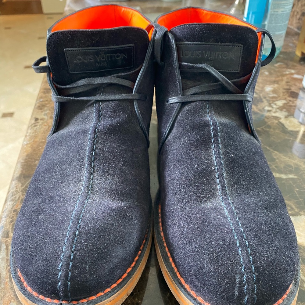 Louis Vuitton blue suede lace up ankle boots- - Picture 2 of 10